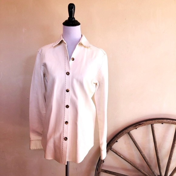 RALPH LAUREN Western Cream Leather Jacket Genuine Antler Buttons Totally Lined M - Picture 3 of 13